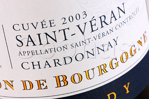 Label on bottle of 2003 SaintVran wine Burgundy
