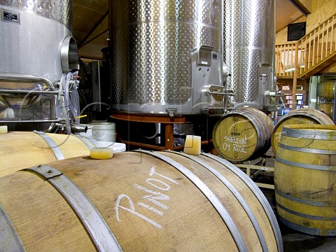 Barrels and tanks in Pessagno winery Corral de   Tierra Monterey Co California  Santa Lucia   Highlands