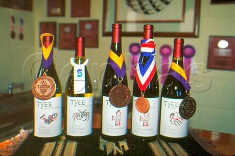 Bottles of prizewinning wines at Tyee   Wine Cellars Corvallis Oregon USA   Willamette Valley AVA