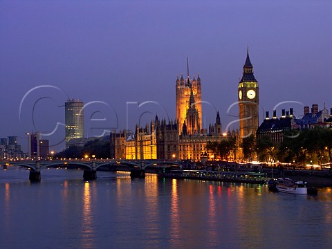 Houses of Parliament and River Thames at dusk London