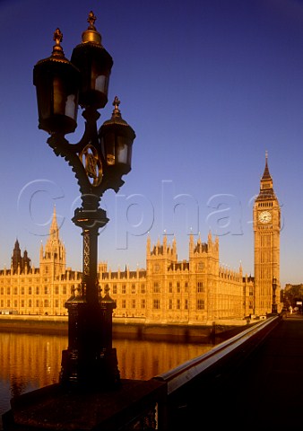 Houses of Parliament in early morning light from   Westminster Bridge London England