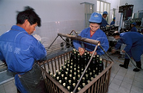 Bottling line of the Loulan winery in   the oasis town of Turfan Xinjiang   province China