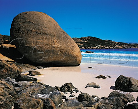 Granite boulder on beach at Lucky Bay Cape le Grand   National Park  Western Australia