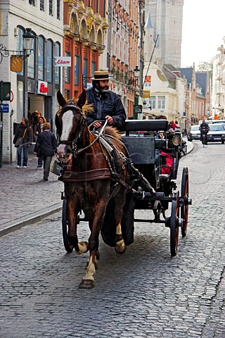 Sightseeing horse and trap on Steenstraat Brugge   Belgium