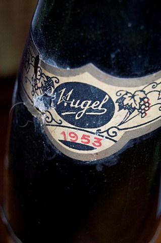Neck label detail of 1953 Hugel wine bottle in the   tasting room of Hugel  Fils HautRhin Alsace   France