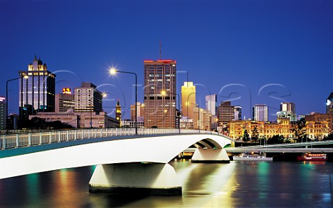 City and Brisbane River at dusk from Southbank Brisbane Queensland Australia