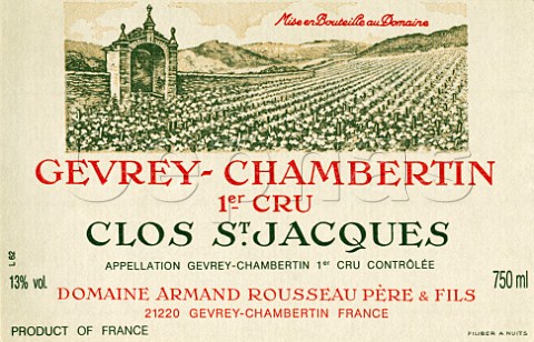 Wine label from bottle of Armand Rousseau Premier   Cru Clos StJacques GevreyChambertin Cte dOr   France