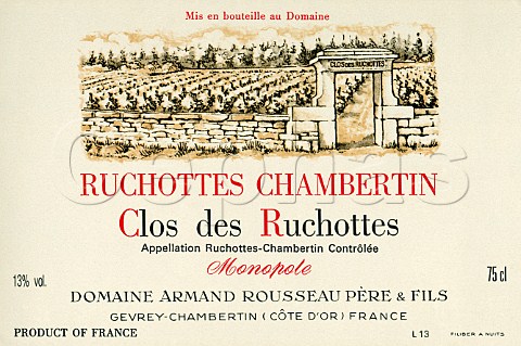 Wine label from bottle of Armand Rousseau Clos des   Ruchottes  GevreyChambertin Cte dOr France