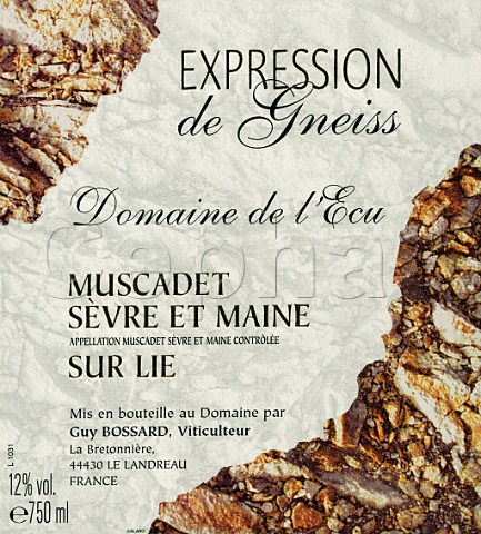 Wine label from bottle of Guy Bossard Expression de   Gneiss Domaine de lEcu  Le Landreau   LoireAtlantique France  Muscadet de   SvreetMaine Sur Lie