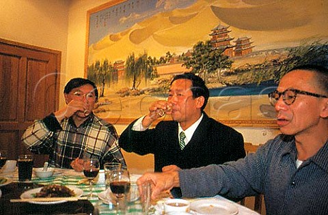 Toasting at a traditional banquet with   Mao Tai a strong rice wine  China