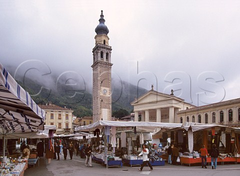 Market in the piazza of Valdobbiadene Veneto   Italy