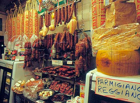 Display of salamis and cheese in Alleva   delicatessen Little Italy New York