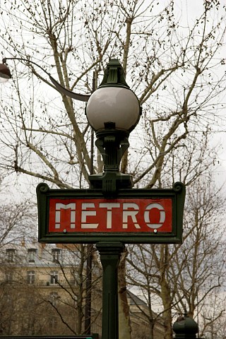 Art deco Metro sign Boulevard Saint Germain Paris  France