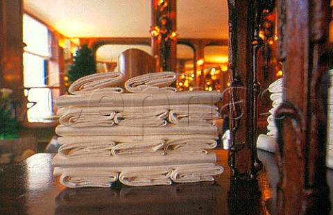 Freshly laundered table cloths   LucasCarton restaurant   Madeleine Paris France