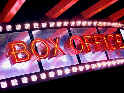 Illuminated Box Office sign in city centre   theatreland