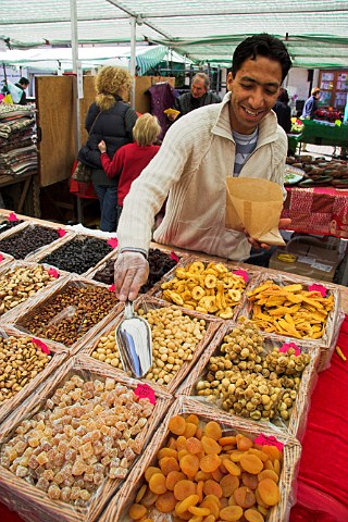 Nut and dried fruit stall at Wells Market Somerset  England
