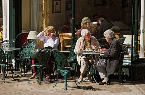 Caf tables in the Market Square City of Wells  Somerset England