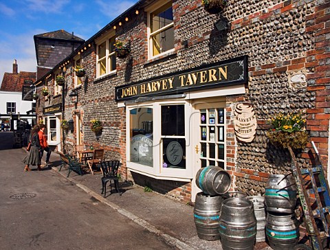 Beer barrels outside The John Harvey Tavern close   to Harveys Brewery Lewes East Sussex England