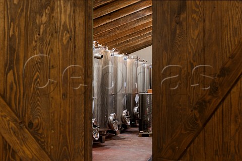 Steel fermentation tanks in the cellars of Giovanni   Rosso Serralunga dAlba Piemonte Italy Barolo