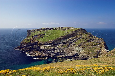 Tintagel Island and Castle associated in legend   with King Arthur Cornwall