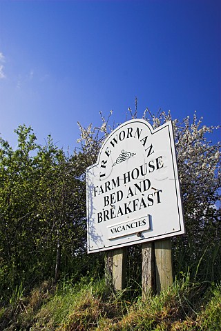 Sign for farm house Bed and Breakfast Cornwall   England