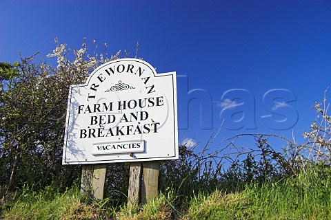 Sign for farm house Bed and Breakfast Cornwall   England
