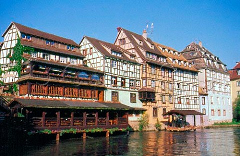 16th17th century buildings bordering   the Ill river in La Petite France   district of Strasbourg BasRhin   Alsace France