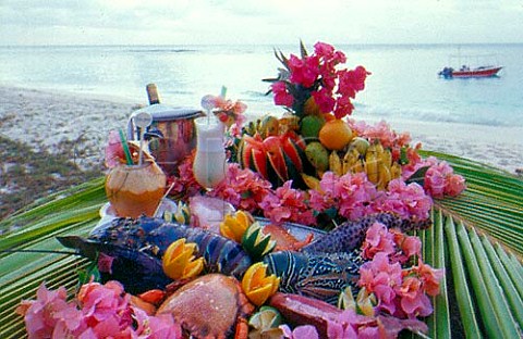 Local seafood and fruit    Denis Island Seychelles Indian Ocean