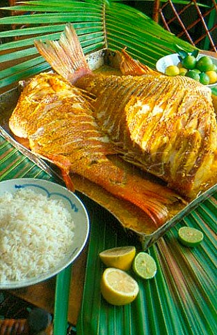 Baked red snapper Bourgeois Marie  Antoinette creole restaurant Mah Seychelles