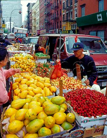 Street market fruit and vegetable stall on Center  Street Chinatown New York USA
