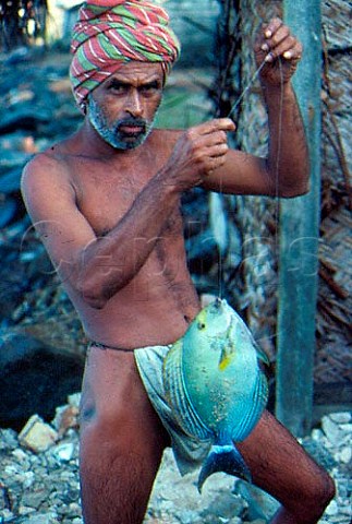 Fisherman and Coral fish Hikkaduwa Sri Lanka