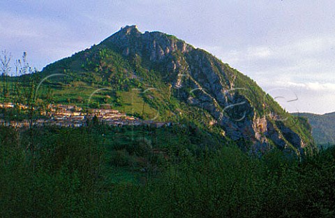 Cathar chteau above the village of   Montsgur Arige France