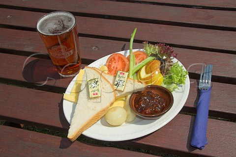 Ploughmans Lunch and pint of beer in beer garden  The Swan WaltononThames Surrey England