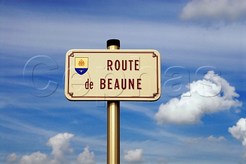 Route de Beaune road sign AloxeCorton Cte   dOr Burgundy France