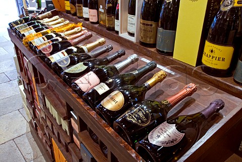 Selection of fine Champagnes on display in JeanLuc   Aegerter wine shop Rue Carnot Beaune Cte dOr   France
