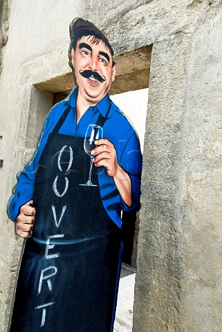 Cardboard cutout of a French wine worker inviting   wine tasting Cte dOr France