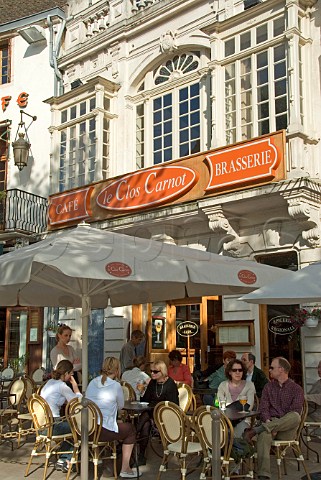 Busy terrace outside Le Clos Carnot Caf Brasserie  in central Beaune Cte dOr Burgundy France