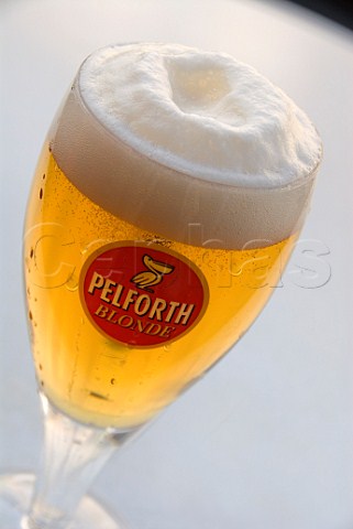 Cold glass of Pelforth Blond beer France
