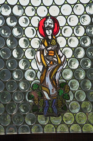 Stained glass window depicting Saint Urban in the  tasting room of Weingut St UrbansHof Leiwen Germany   Mosel
