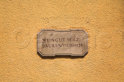 Sign on wall of Weingut Milz Lautentiushof   Trittenheim Germany  Mosel