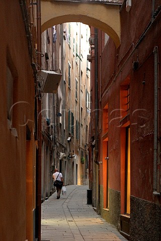 Narrow street in the old quarter of Savona Liguria   Italy