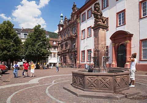The Lions Well Lwenbrunnen drinking fountain in Universittsplatz in front of the Old University Heidelberg BadenWrttemberg Germany
