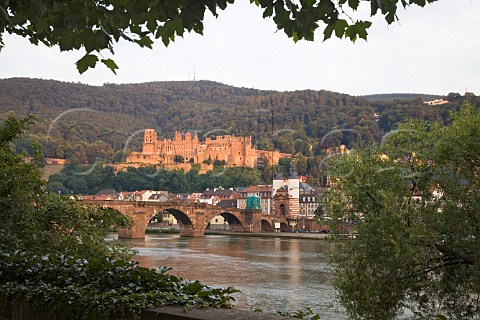 Evening light catching the red stonework of   Heidelberg castle BadenWrttemberg Germany