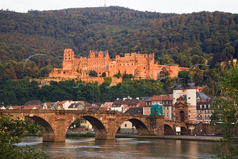 Evening light catching the red stonework of   Heidelberg castle BadenWrttemberg Germany