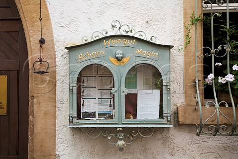 Display case showing wine prices outside Weingut   Acham Magin Forst Germany  Pfalz