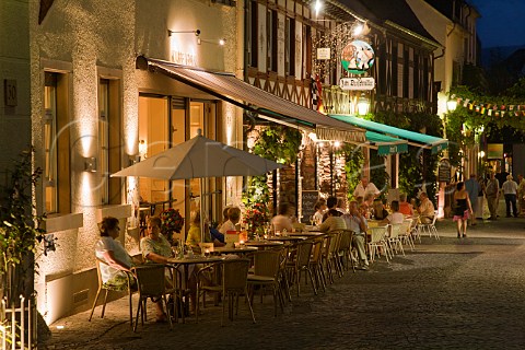 Alfresco restaurant seating in Oberstrasse   Rdesheim Rheingau Germany