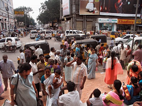 Typical busy street life Chennai Madras India