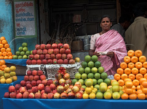 Indian woman selling fruit Chennai Madras India