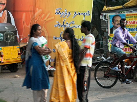 Women talking in the street Chennai Madras India