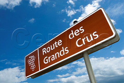 Road sign on the Route des Grands Crus Cte dOr   France  Burgundy